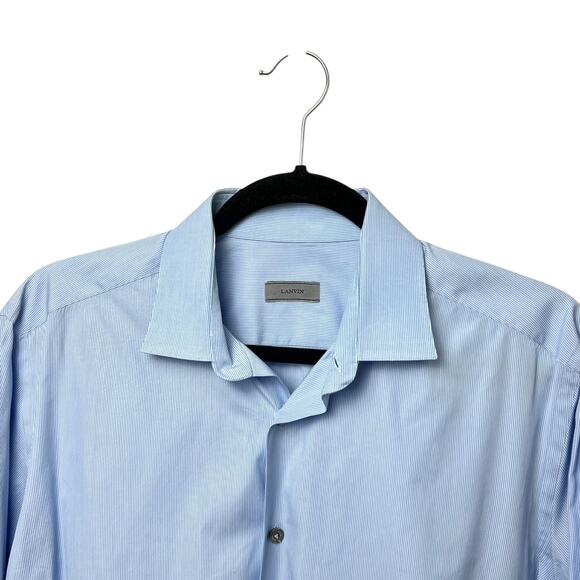 LANVIN Dress Shirt Long Sleeve Button Up Blue Men's 40, 15 3/4 Made in Italy - Picture 2 of 10